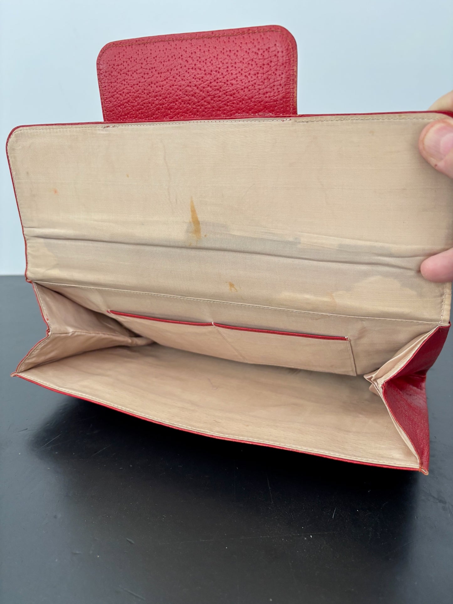 1940s Red Leather Envelope Clutch With Hand Strap