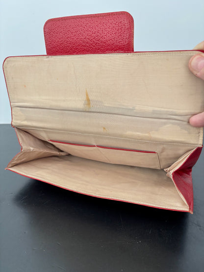 1940s Red Leather Envelope Clutch With Hand Strap