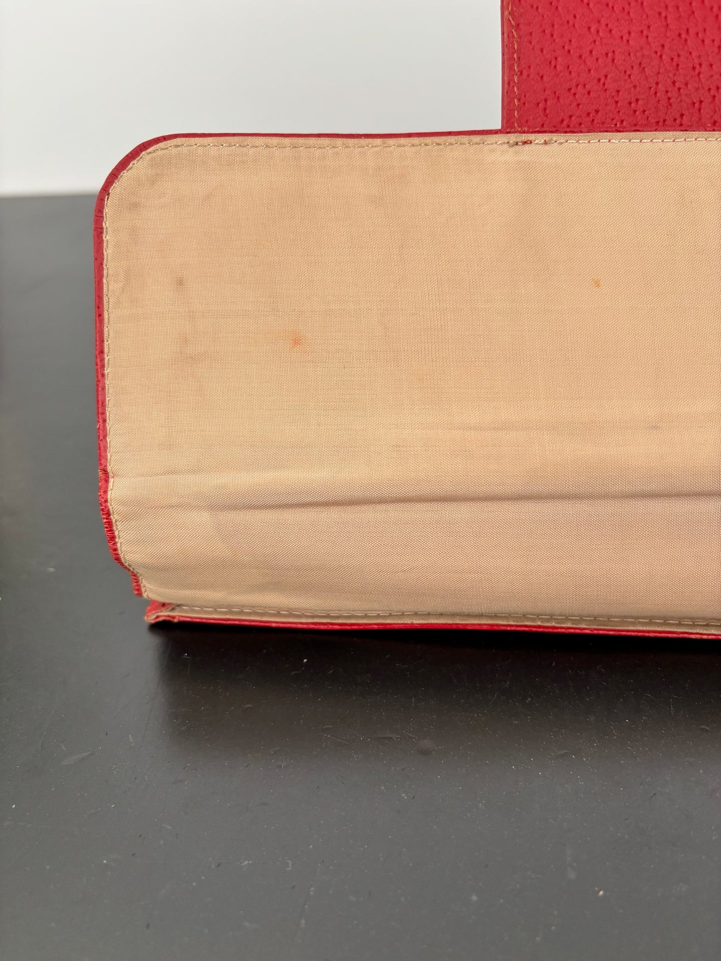 1940s Red Leather Envelope Clutch With Hand Strap