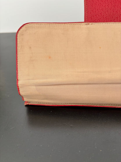 1940s Red Leather Envelope Clutch With Hand Strap