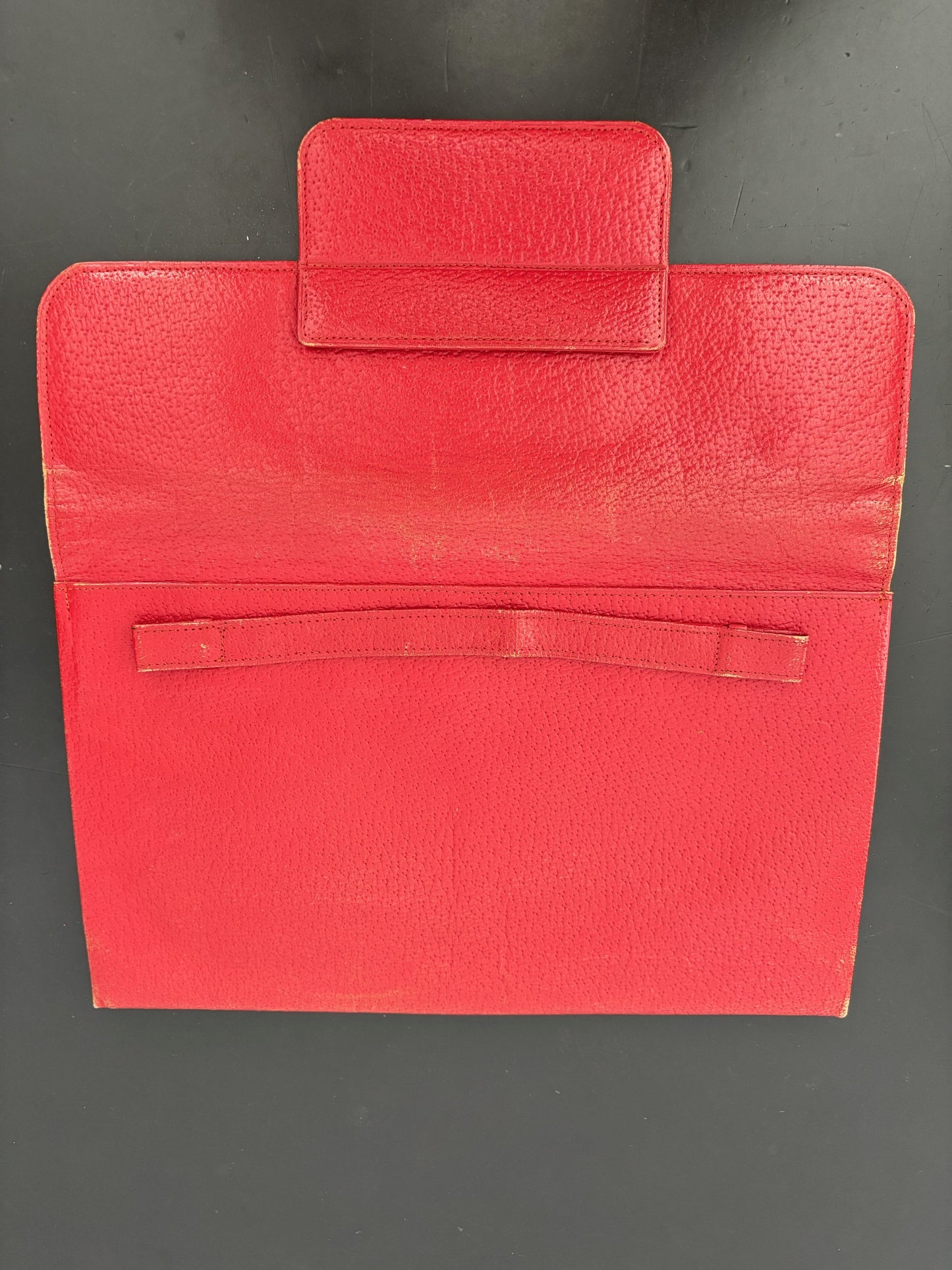 1940s Red Leather Envelope Clutch With Hand Strap