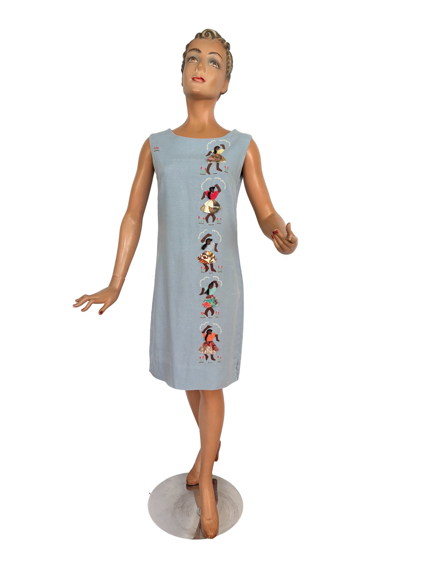 XS/S | 1960s Irish Linen Novelty Appliqué Shift Dress