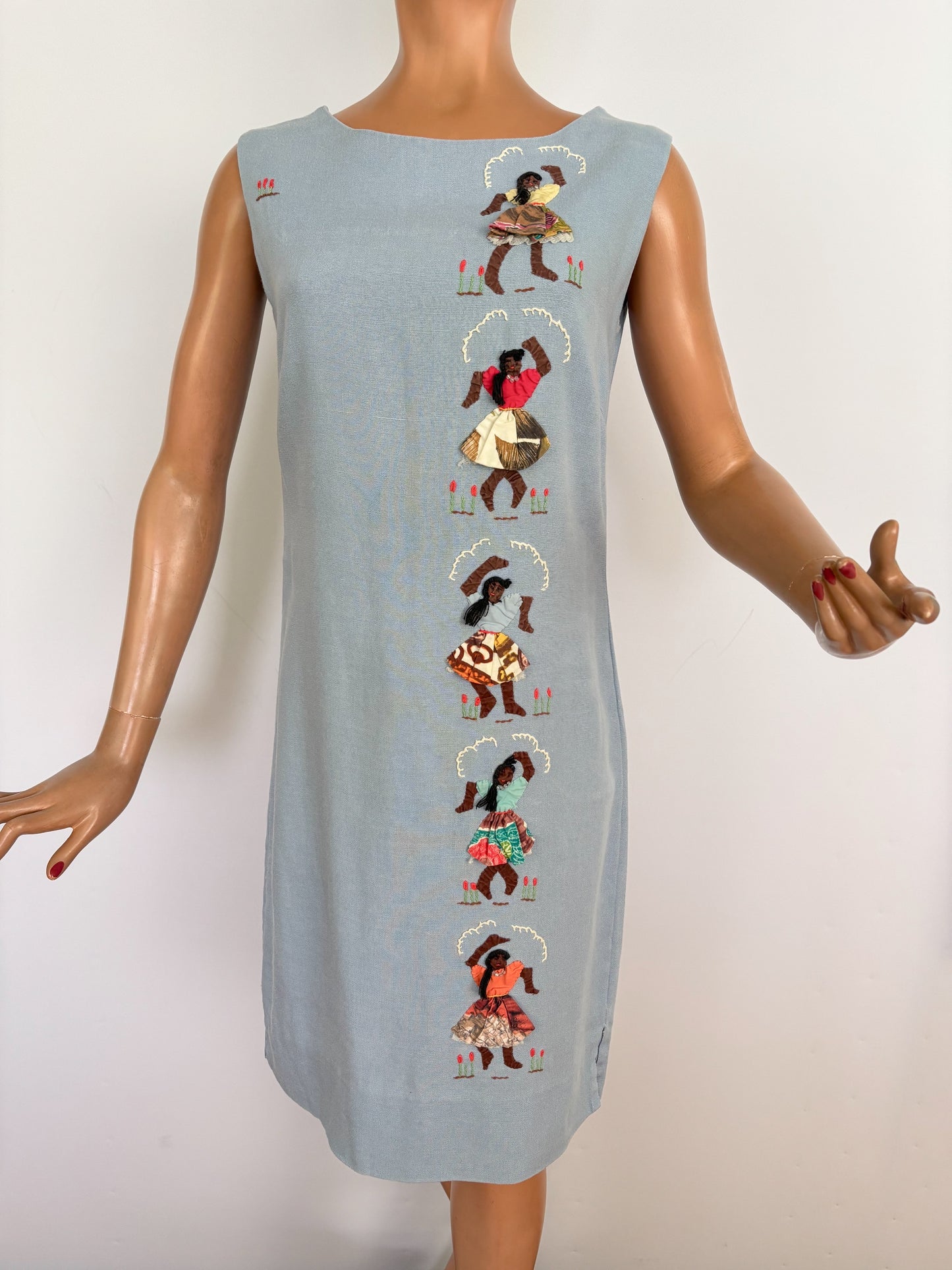 XS/S | 1960s Irish Linen Novelty Appliqué Shift Dress