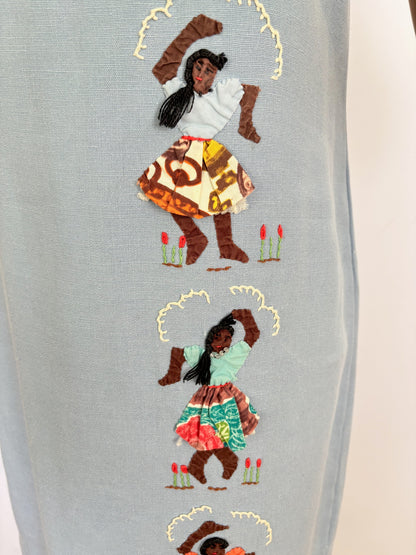 XS/S | 1960s Irish Linen Novelty Appliqué Shift Dress