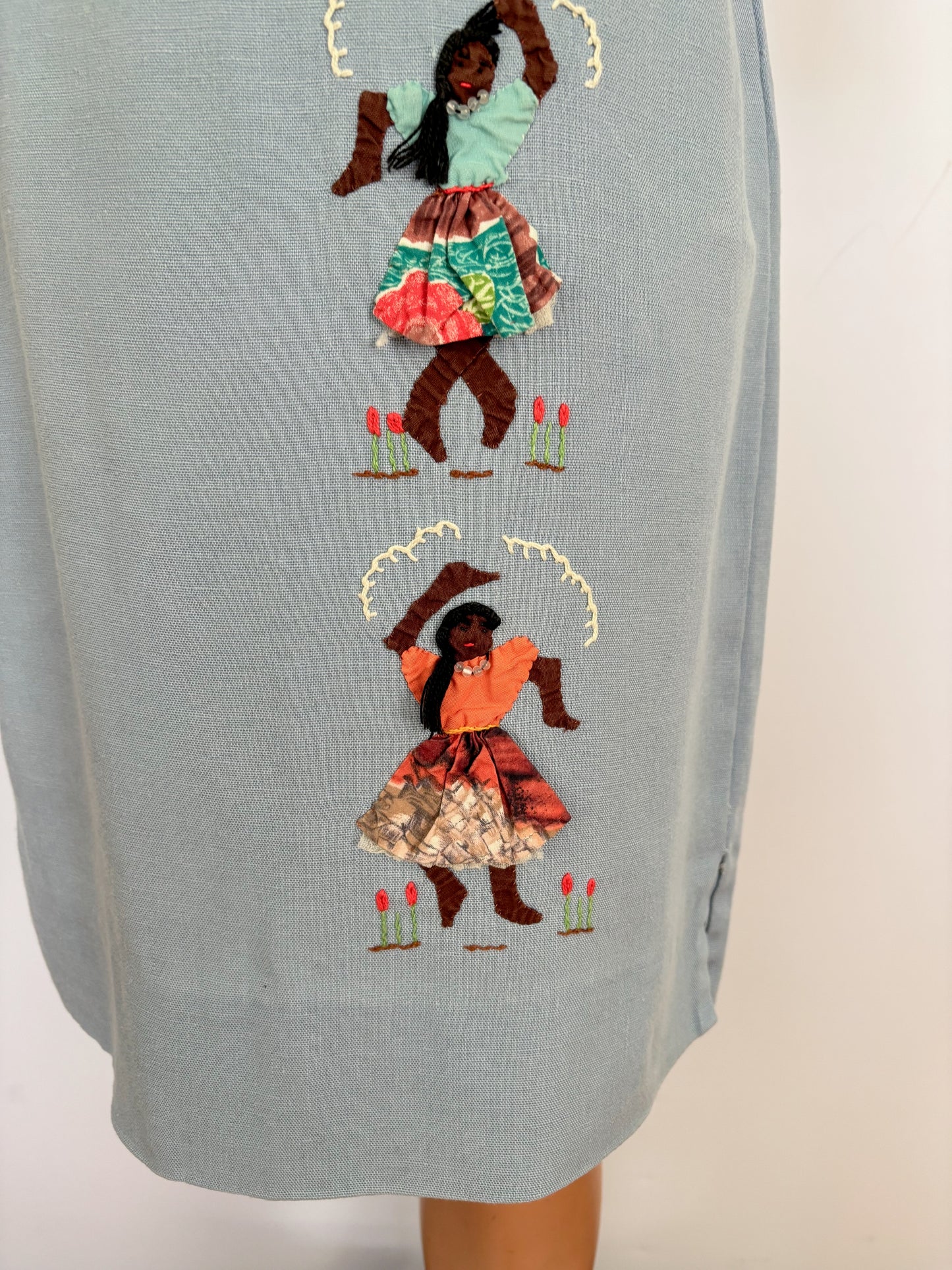 XS/S | 1960s Irish Linen Novelty Appliqué Shift Dress