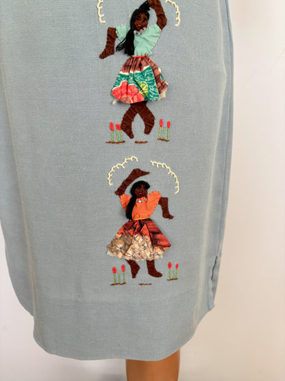 XS/S | 1960s Irish Linen Novelty Appliqué Shift Dress