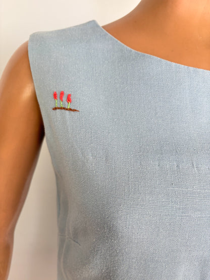 XS/S | 1960s Irish Linen Novelty Appliqué Shift Dress