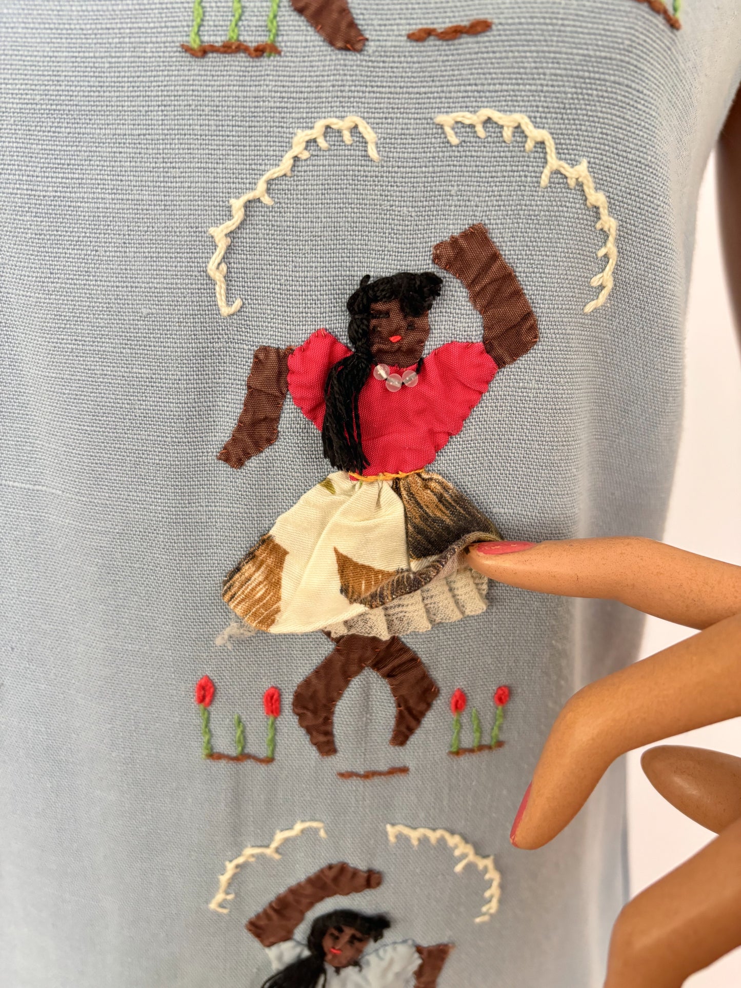 XS/S | 1960s Irish Linen Novelty Appliqué Shift Dress