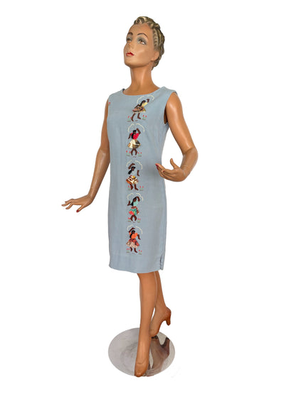XS/S | 1960s Irish Linen Novelty Appliqué Shift Dress