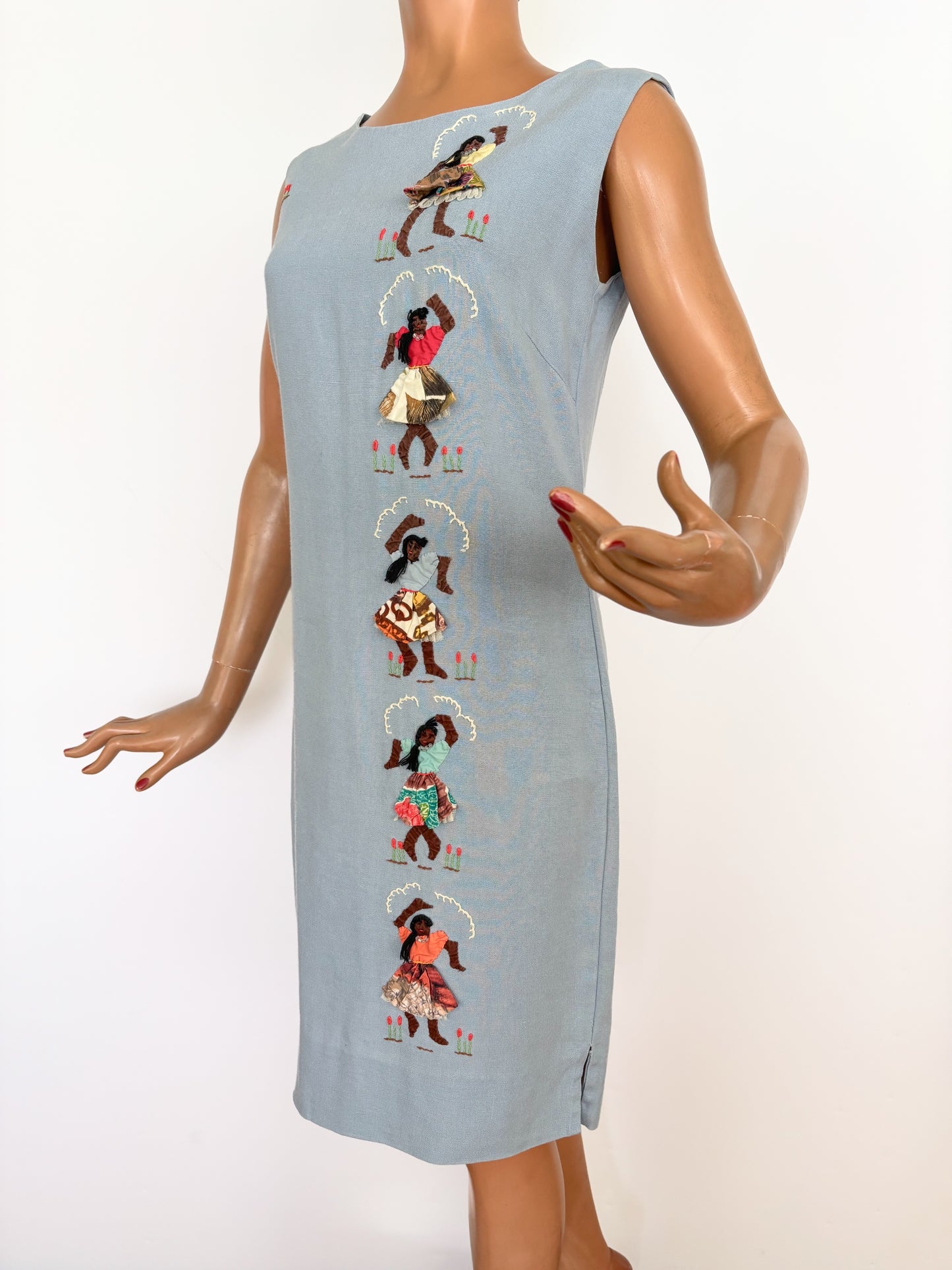 XS/S | 1960s Irish Linen Novelty Appliqué Shift Dress