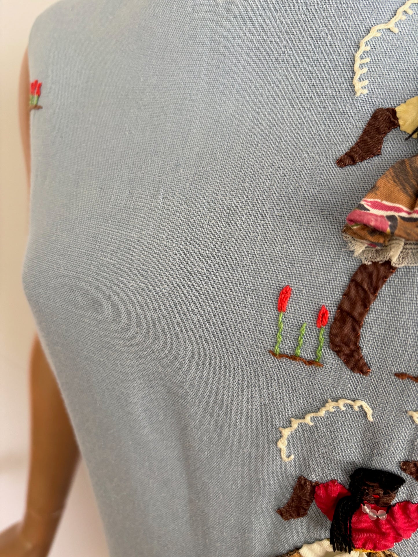 XS/S | 1960s Irish Linen Novelty Appliqué Shift Dress