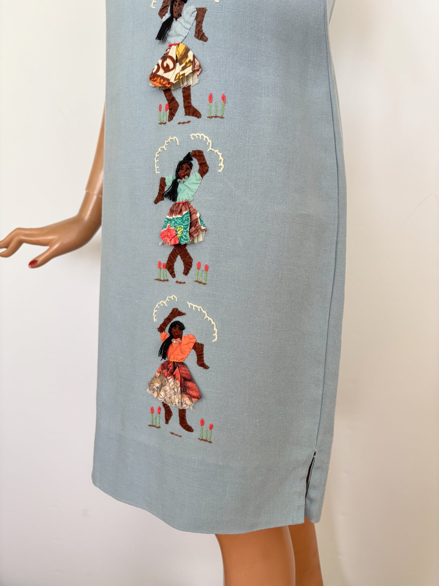 XS/S | 1960s Irish Linen Novelty Appliqué Shift Dress