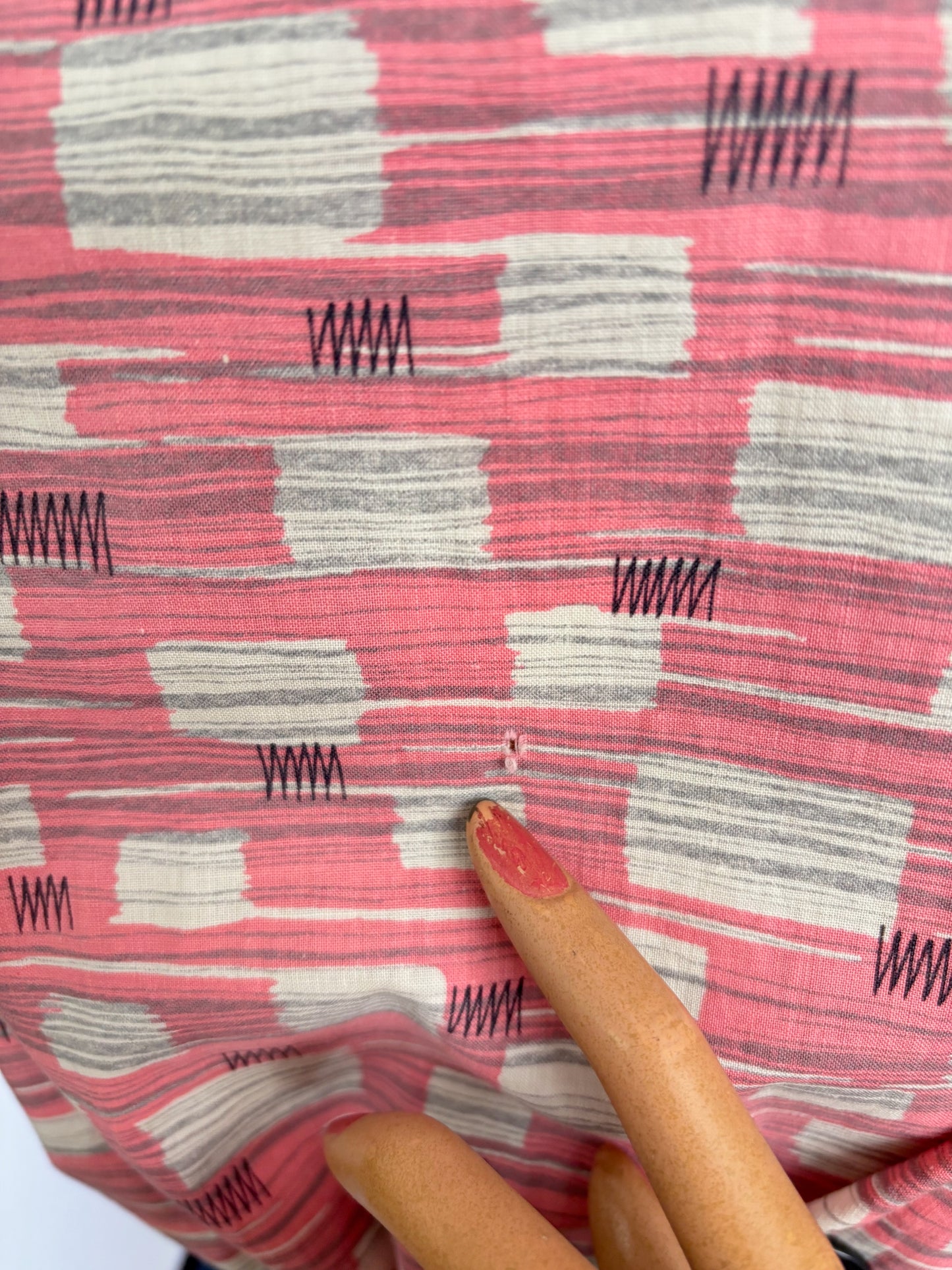 M/L | 1950s/60s Pink Atomic Print Cotton Blouse
