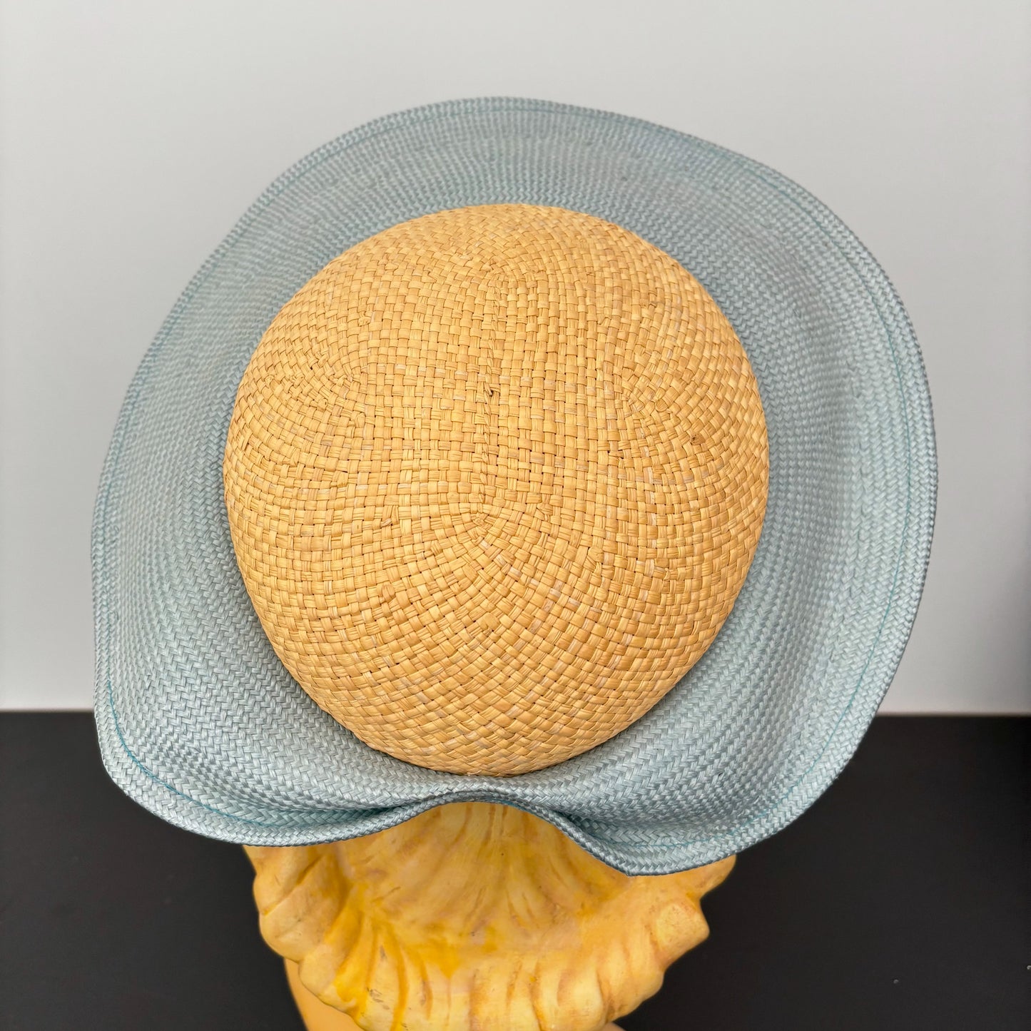1940s Straw Halo Hat Steel Blue Brim