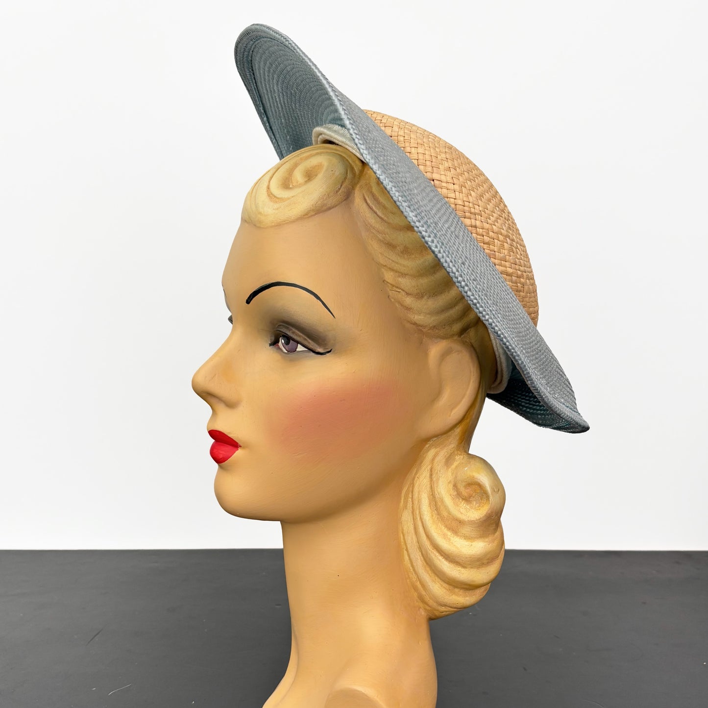 1940s Straw Halo Hat Steel Blue Brim