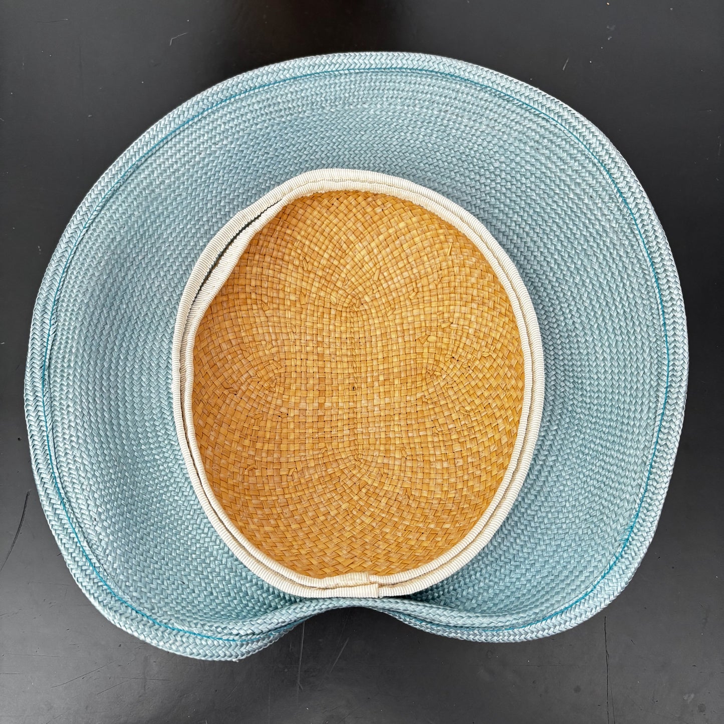 1940s Straw Halo Hat Steel Blue Brim