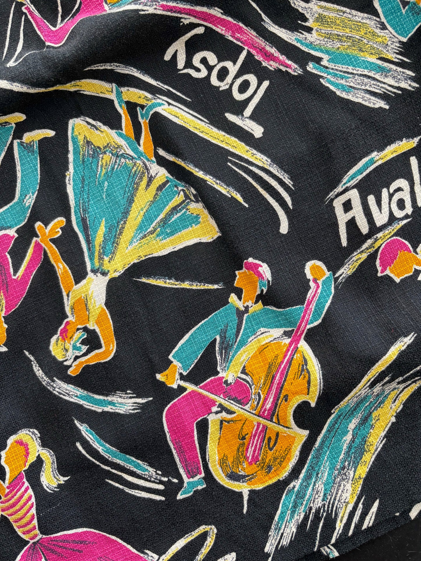 S/M | 1950s Calypso Novelty Barkcloth Skirt