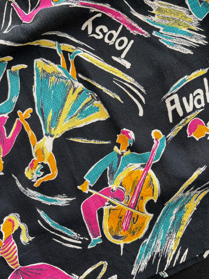 S/M | 1950s Calypso Novelty Barkcloth Skirt