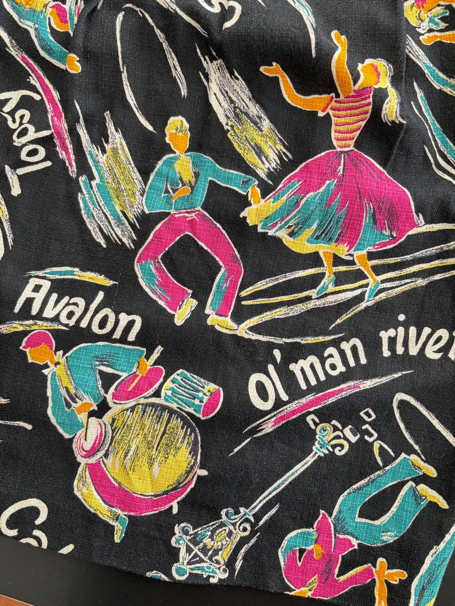 S/M | 1950s Calypso Novelty Barkcloth Skirt