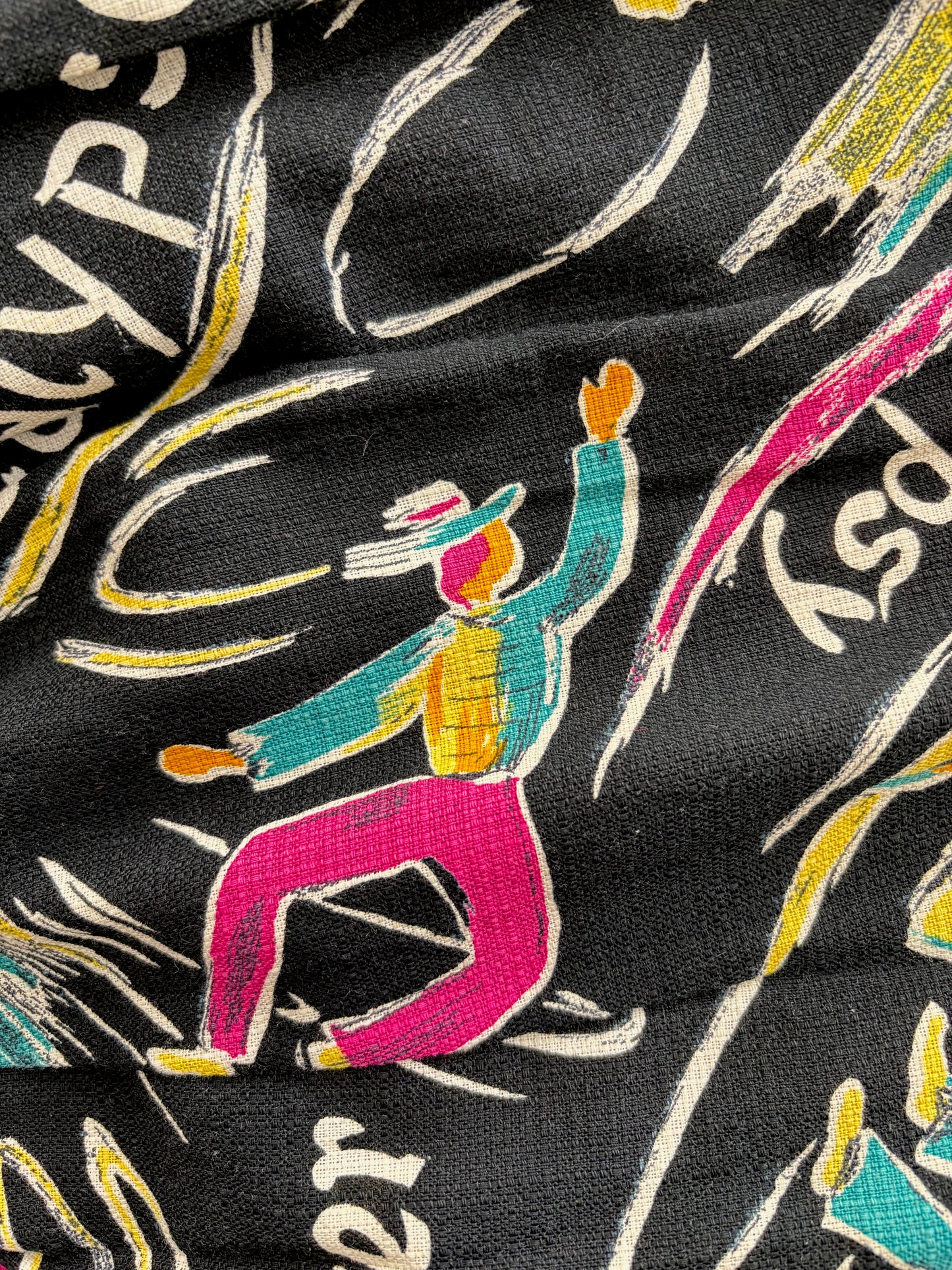 S/M | 1950s Calypso Novelty Barkcloth Skirt