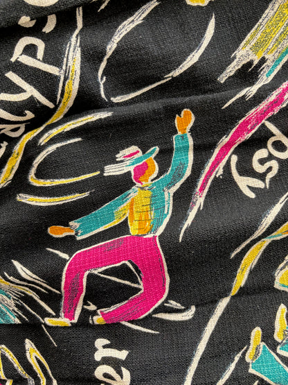 S/M | 1950s Calypso Novelty Barkcloth Skirt