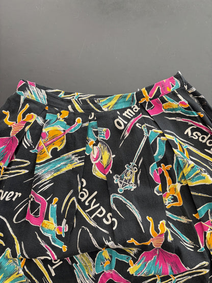 S/M | 1950s Calypso Novelty Barkcloth Skirt