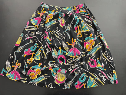 S/M | 1950s Calypso Novelty Barkcloth Skirt