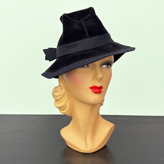 1940s Flechet Film Noir Fedora Hat In Velvet