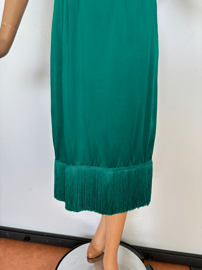 XS | 1950s/60s Petrol Satin Fringe Cocktail Dress