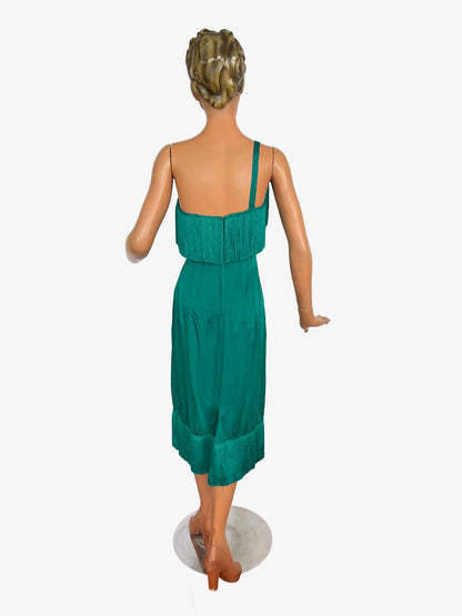 XS | 1950s/60s Petrol Satin Fringe Cocktail Dress