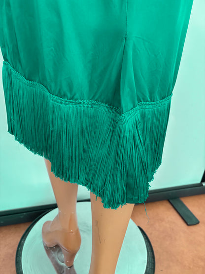 XS | 1950s/60s Petrol Satin Fringe Cocktail Dress