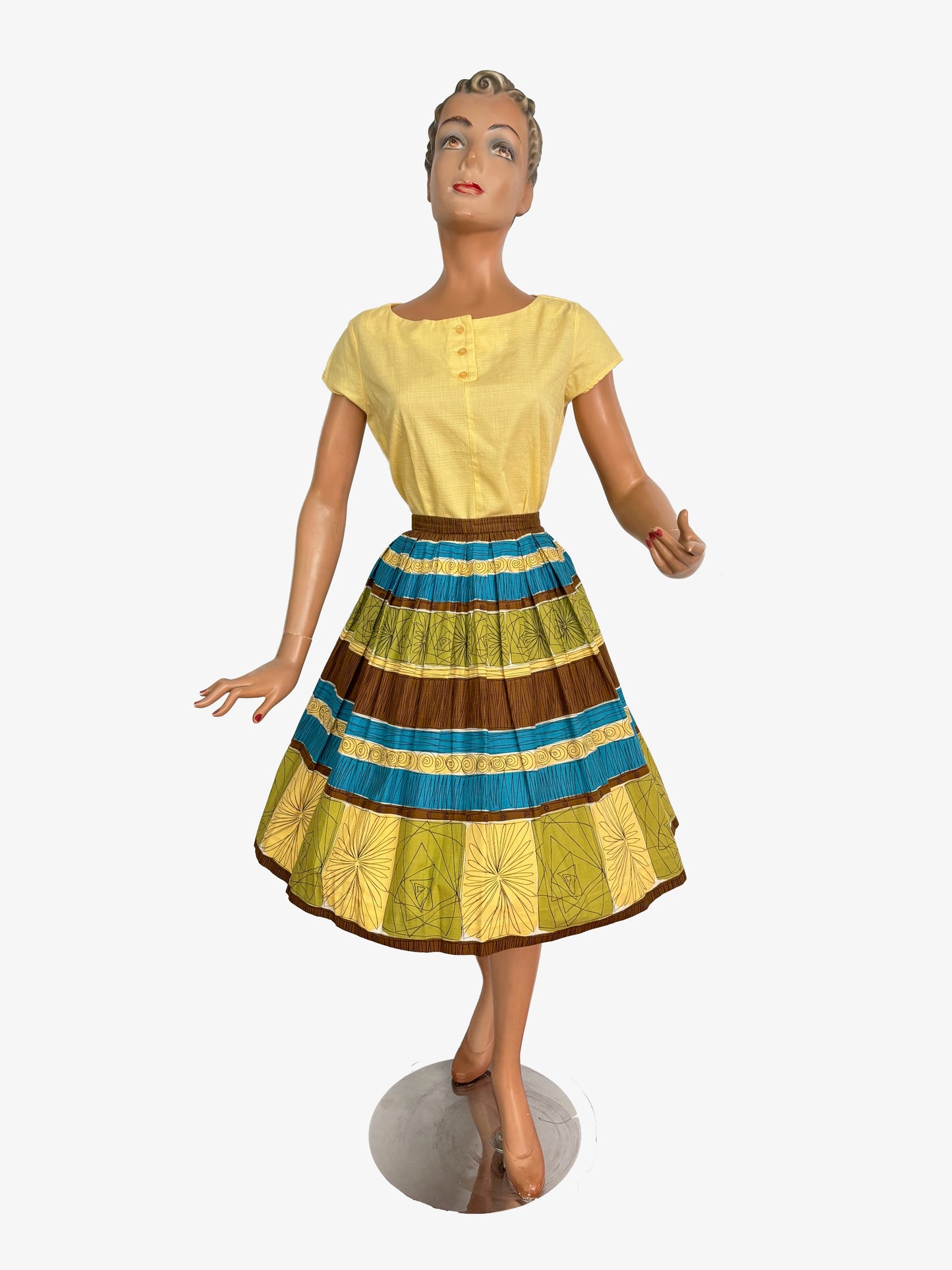 S/M | 1950s Atomic Border Print Cotton Skirt