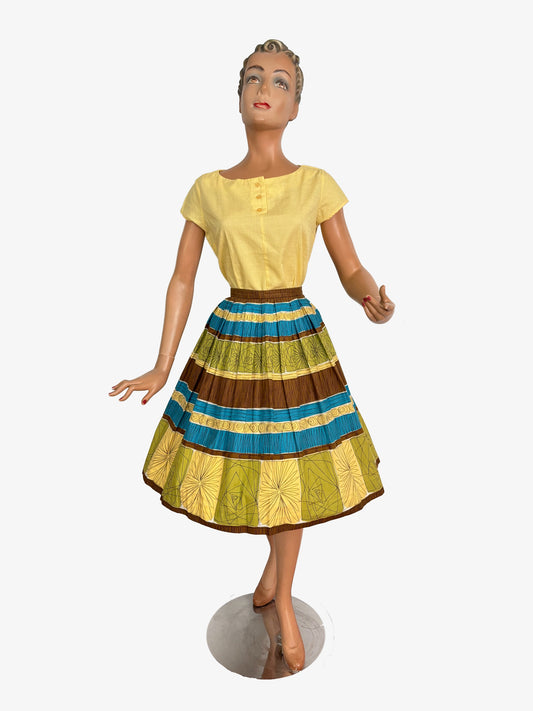 S/M | 1950s Atomic Border Print Cotton Skirt
