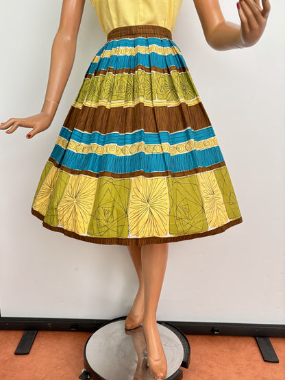 S/M | 1950s Atomic Border Print Cotton Skirt