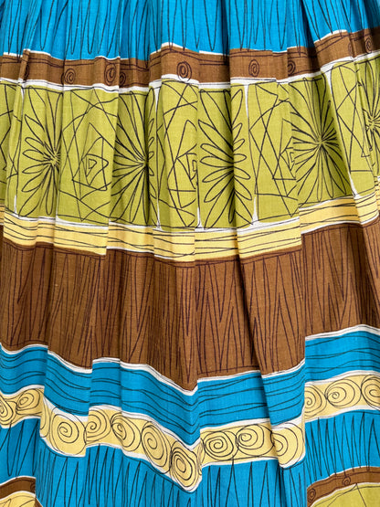 S/M | 1950s Atomic Border Print Cotton Skirt