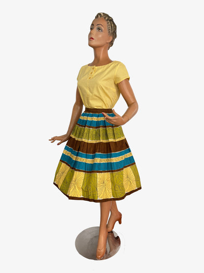 S/M | 1950s Atomic Border Print Cotton Skirt
