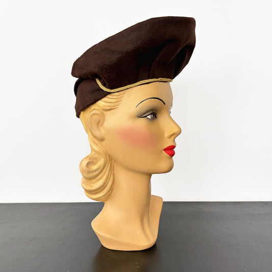 1940s Brown Felt Halo Beret