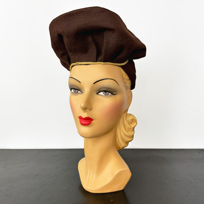 1940s Brown Felt Halo Beret