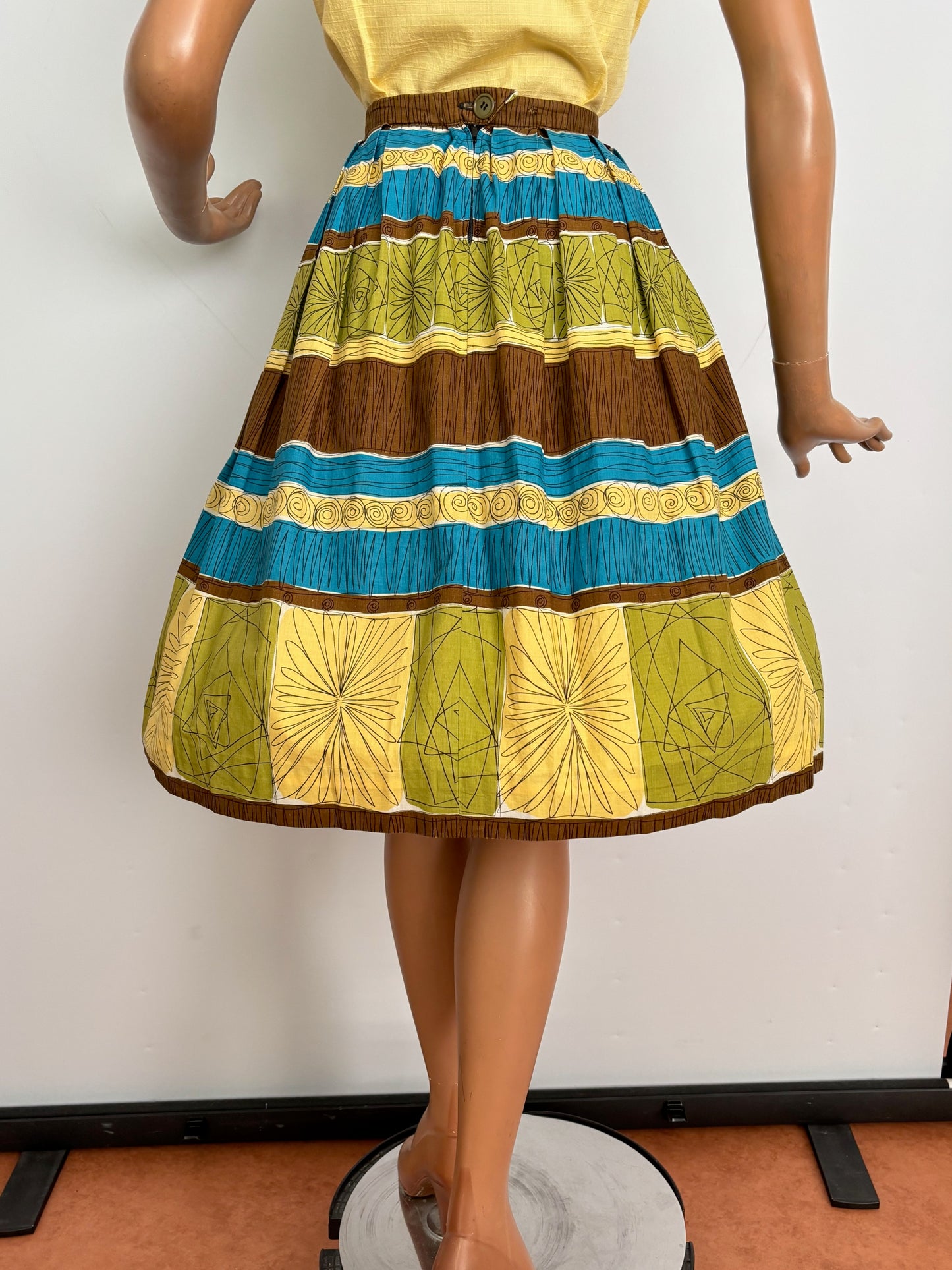 S/M | 1950s Atomic Border Print Cotton Skirt