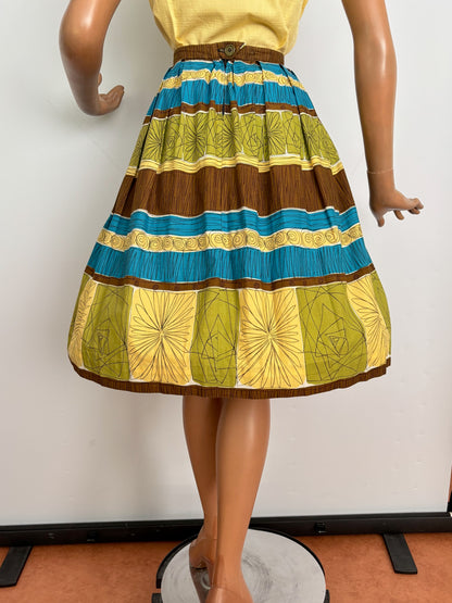 S/M | 1950s Atomic Border Print Cotton Skirt