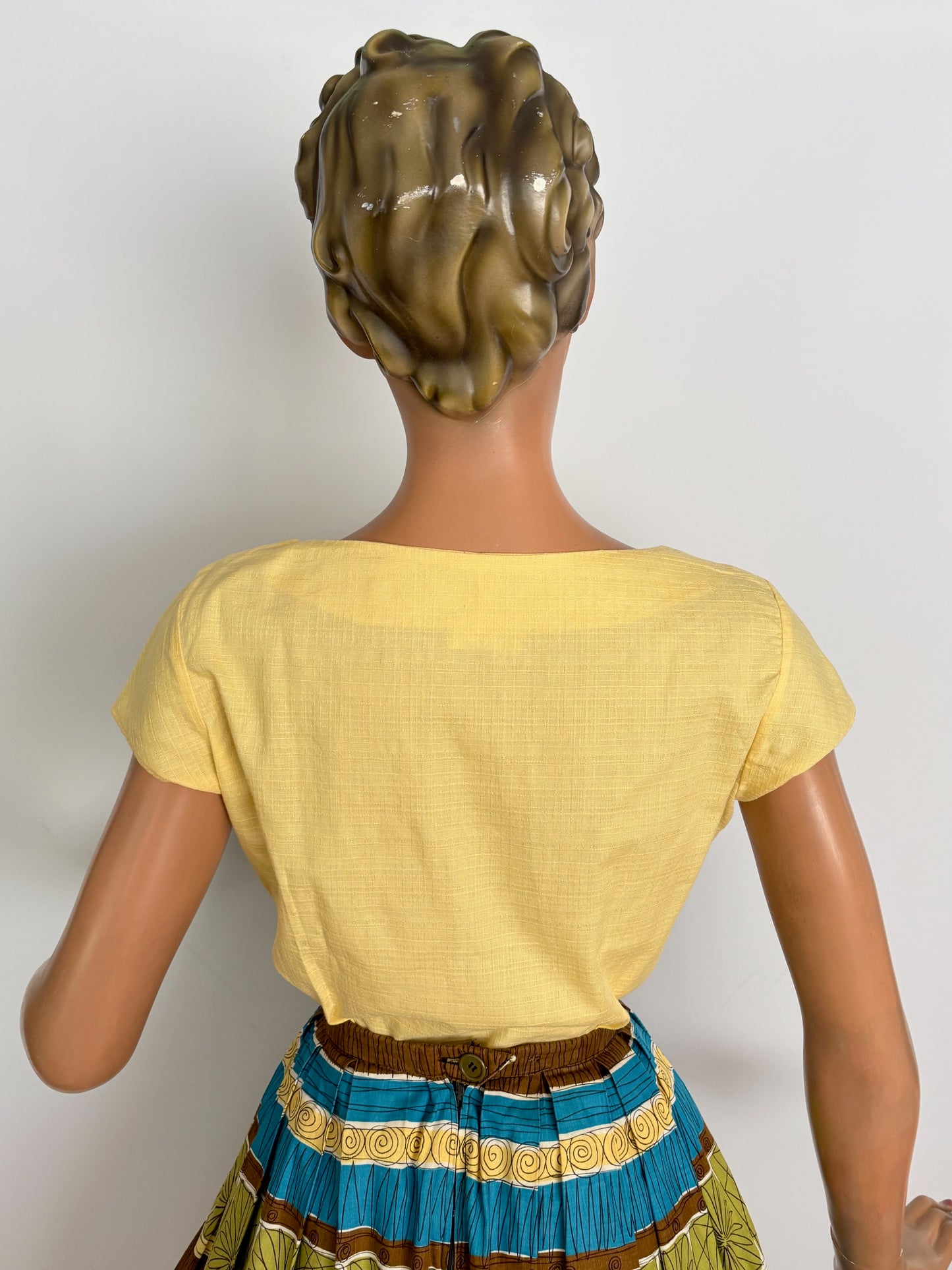 S | 1950s/60s Yellow Cotton Linen Blouse