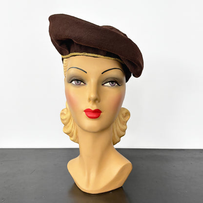 1940s Brown Felt Halo Beret