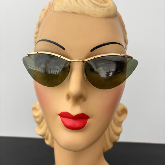 1950s Samco Gold Metal Wide Cat Eye Sunglasses