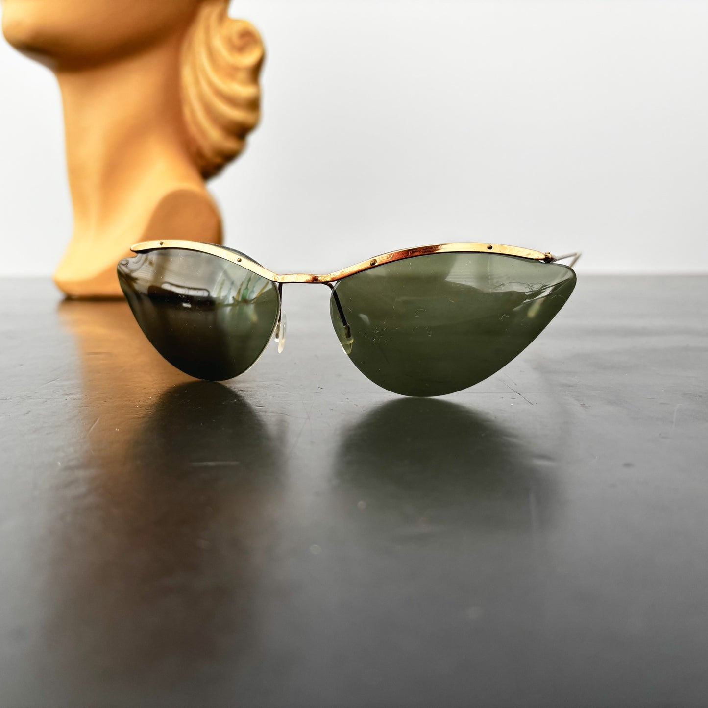 1950s Samco Gold Metal Wide Cat Eye Sunglasses