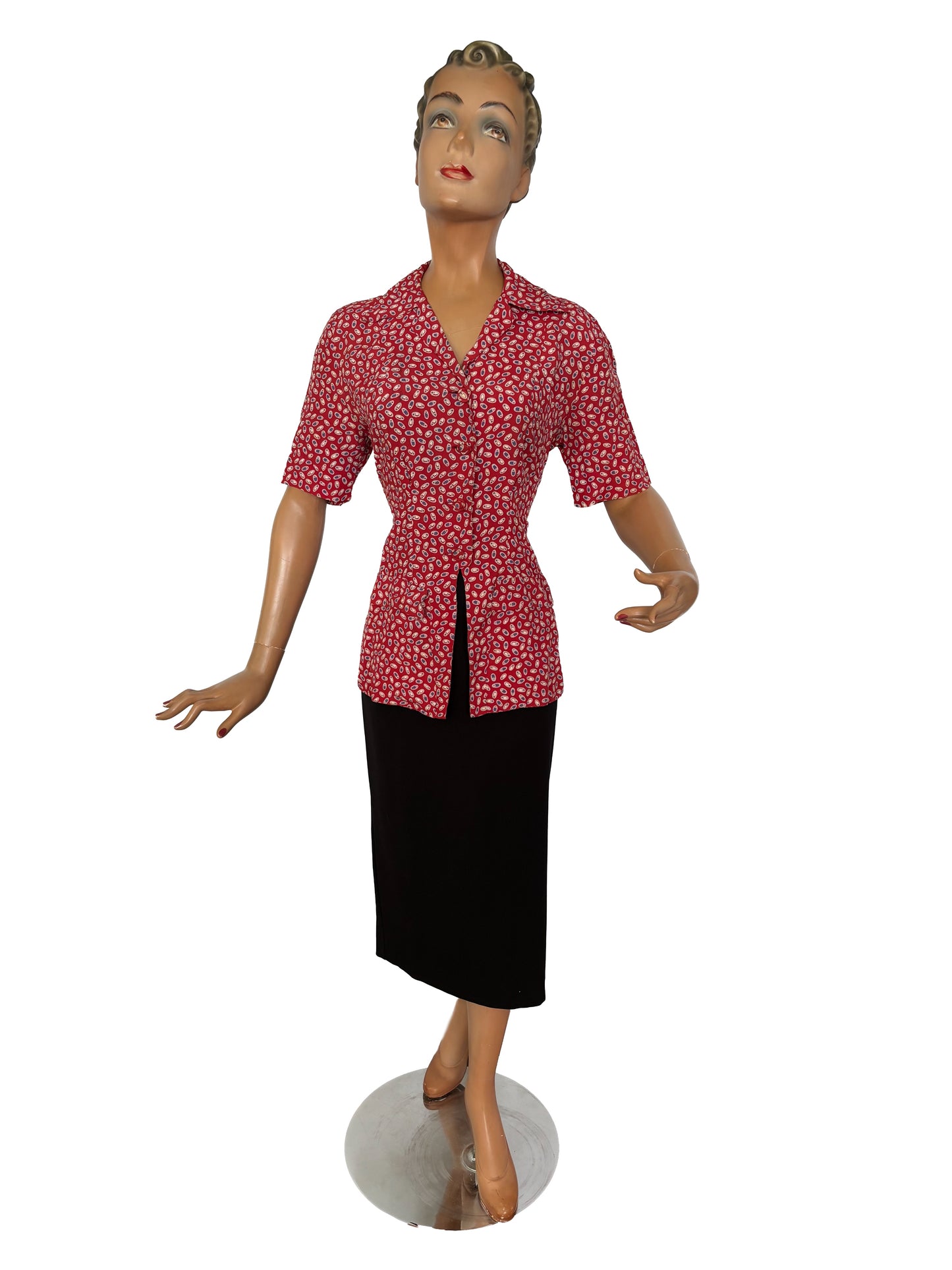 1940s Rayon Novelty Print Blouse | M/L