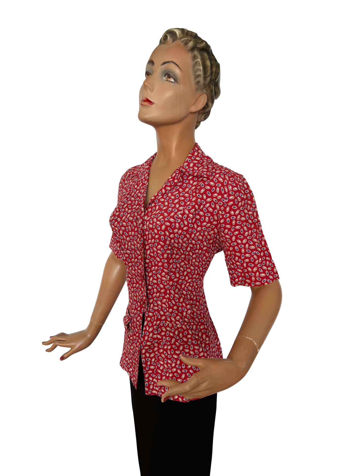 1940s Rayon Novelty Print Blouse | M/L