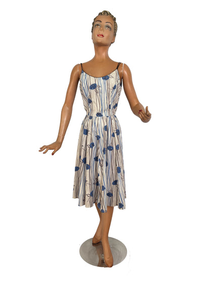 S/M | 1950s Jerry Gilden Cotton Rose Print Sundress
