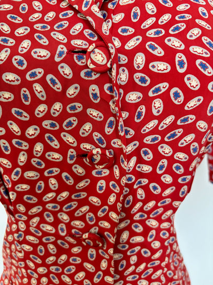 1940s Rayon Novelty Print Blouse | M/L