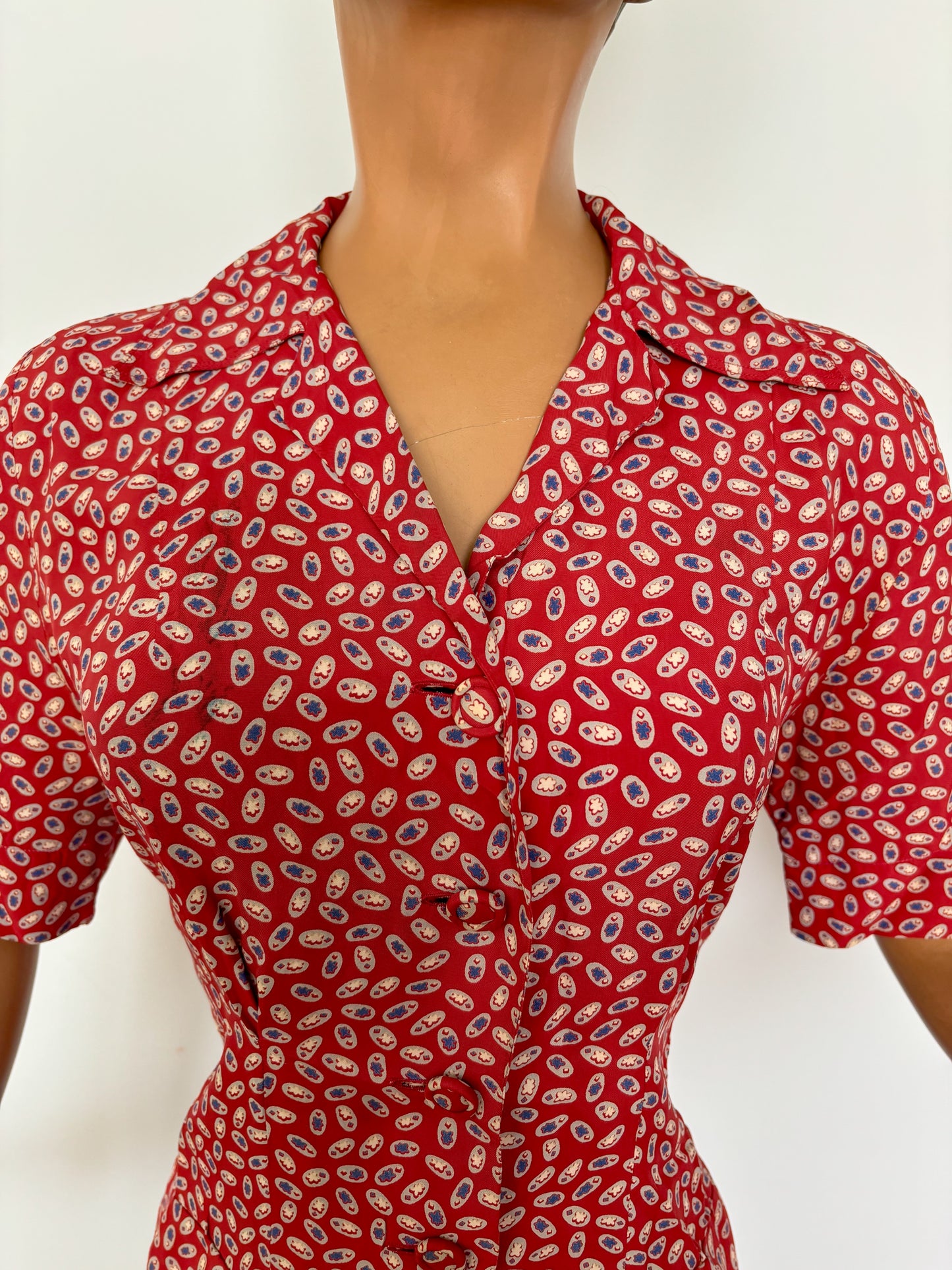 1940s Rayon Novelty Print Blouse | M/L