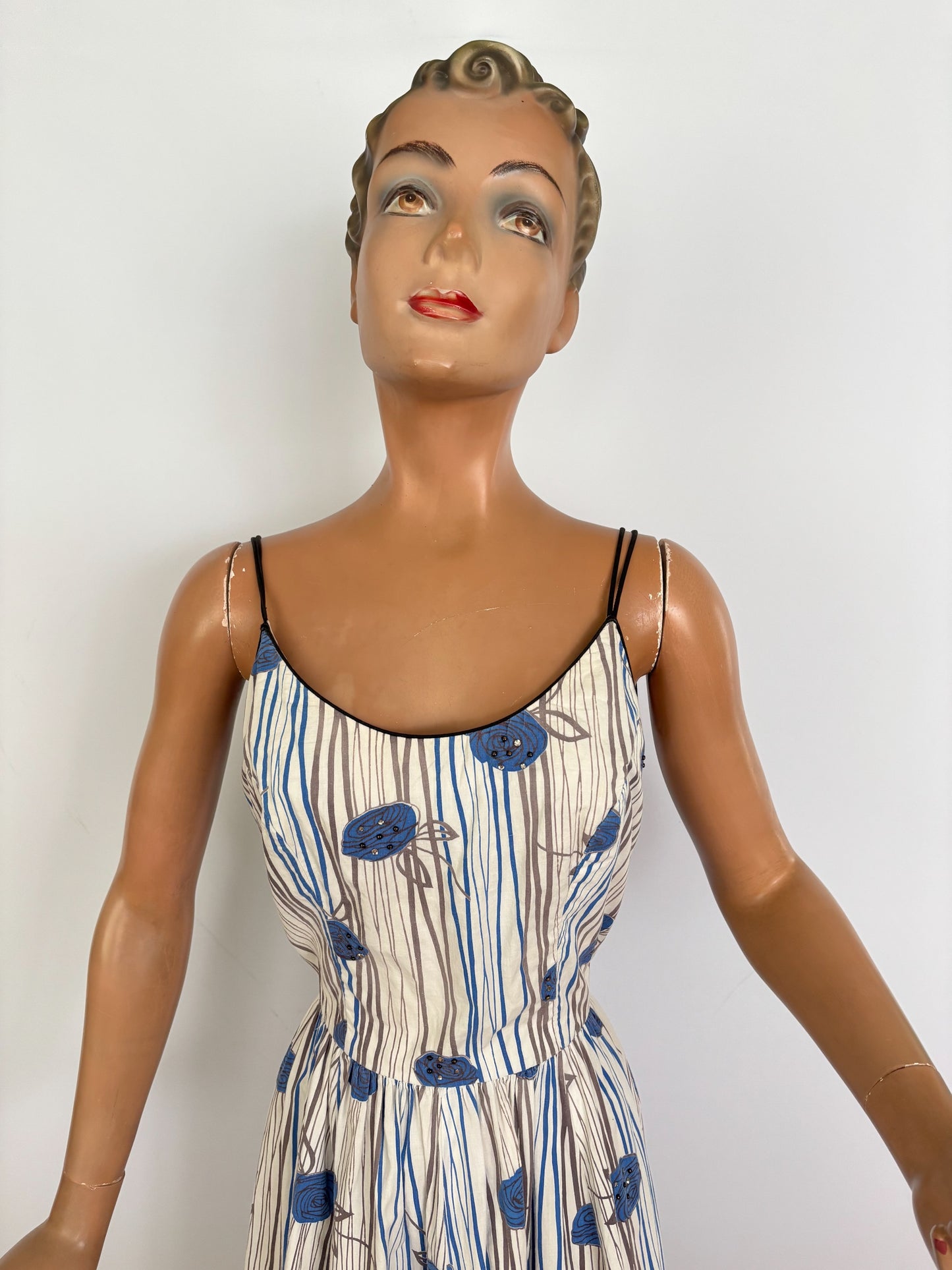 S/M | 1950s Jerry Gilden Cotton Rose Print Sundress